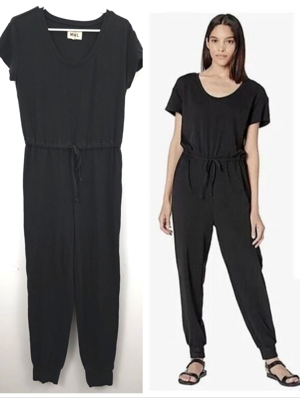 Madeweĺl MWL Black Jumpsuit XS Drawstring Short Sleeve #MD315 Cotton
